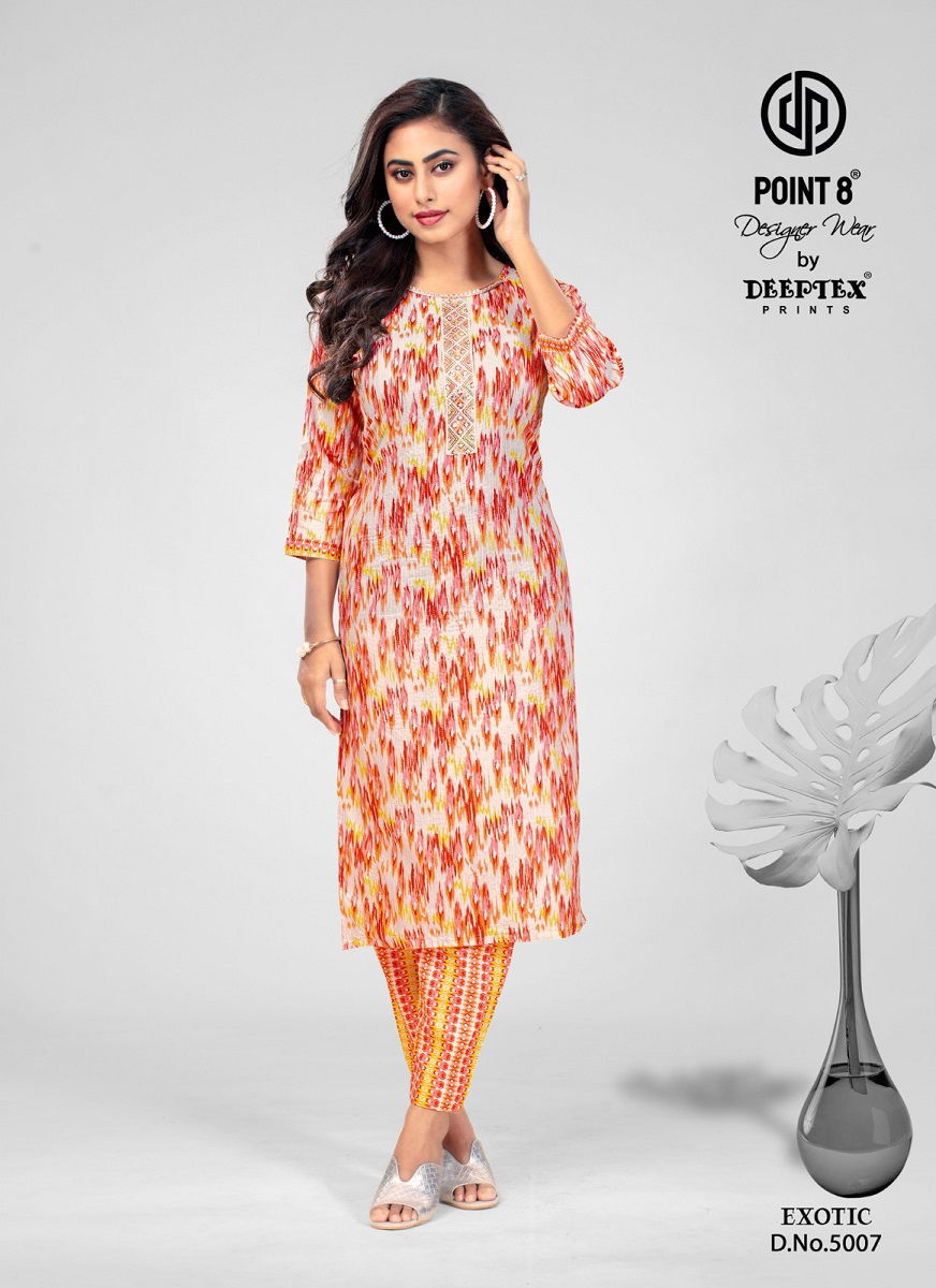 Exotic Vol 5 By Deeptex 5001 To 5008 Kurti With Bottom Wholesale Market In Surat
